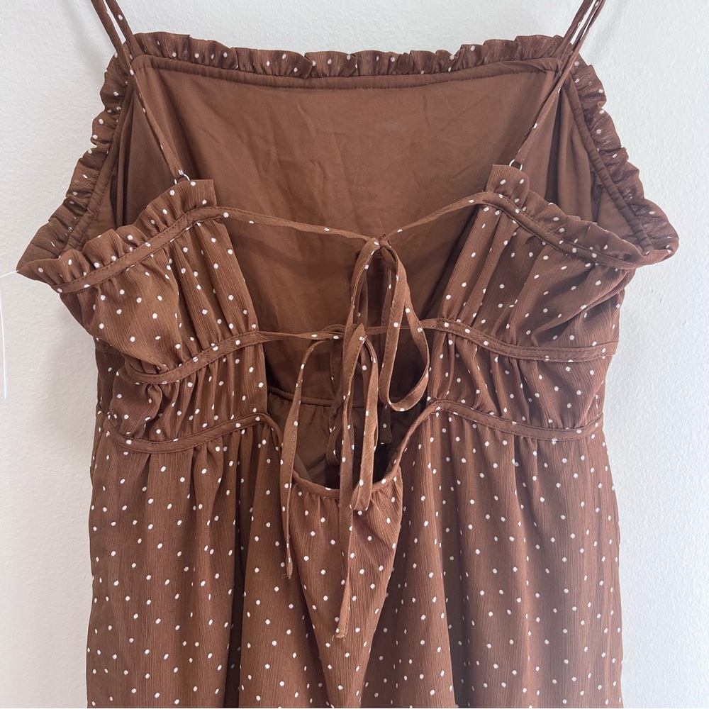 Madewell NWT Sophia Cami Tiered Midi Dress in Dot Brown Tie Back #NK473, Size 6 - Picture 8 of 16